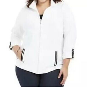 Karen Scott Sport Womens Plus Size 2XL French Terry Jacket White XXL New